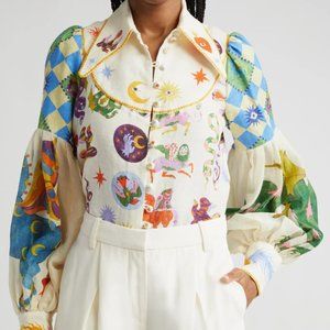 Alemais Lou Print Linen Shirt US 6 colorful printed